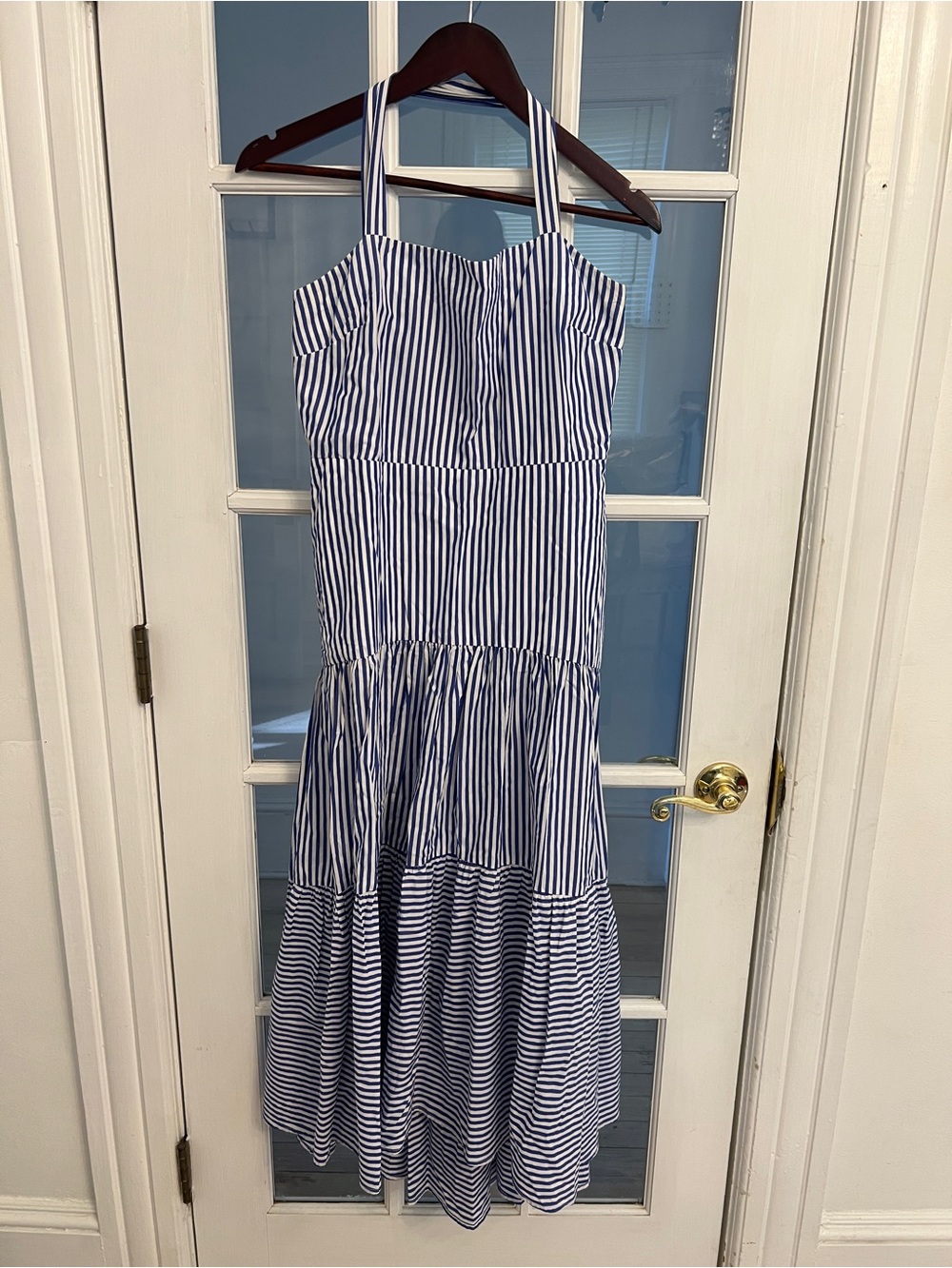 BANANA REPUBLIC Women’s Blue White Striped Tiered Maxi Sundress Size 6